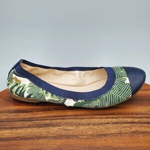 Cole Haan Ballet Flats Women's 6.5 B Blue Green Floral Tropical Slip On Cap Toe